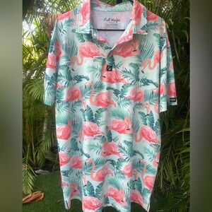 Full Wedge Flamingo Print Men's Performance Stretch Polo Golf Shirt XXL